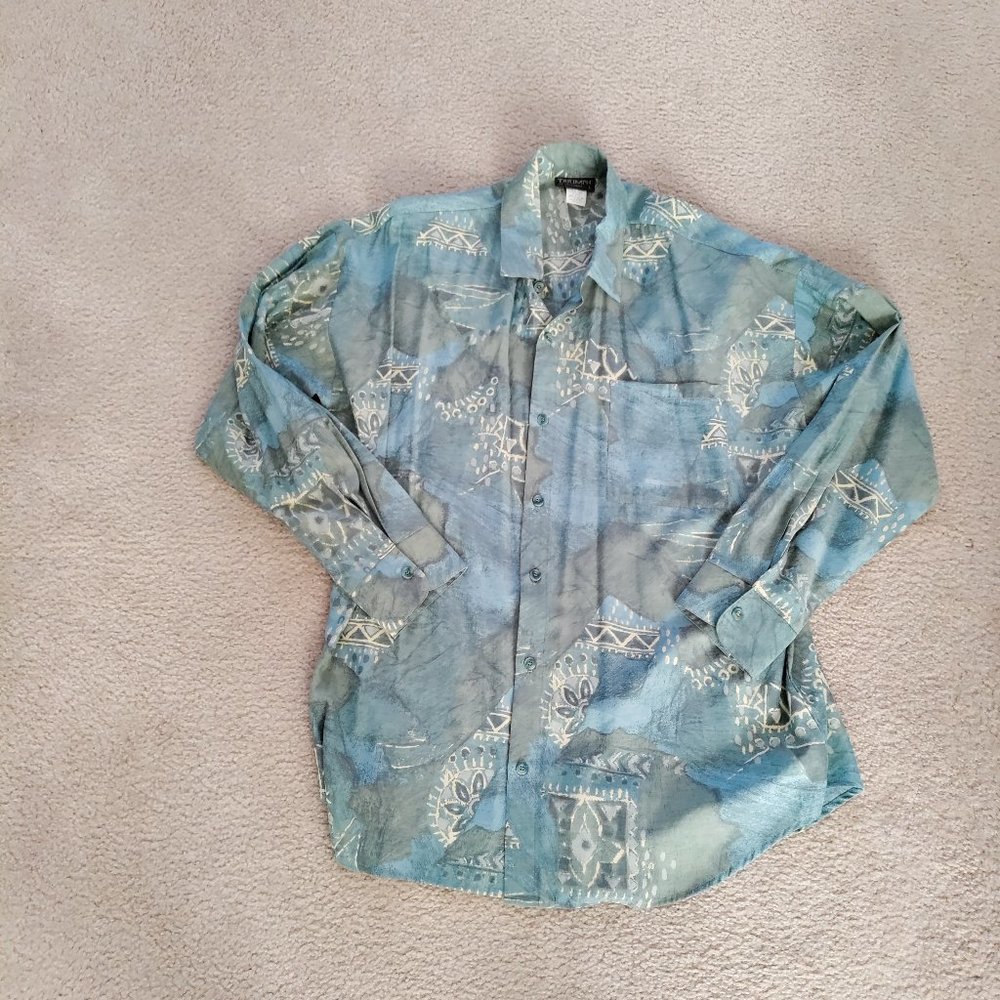 Men's L Triumph of California LS Button Down Shirt Blue Gray Abstract Cond: VG